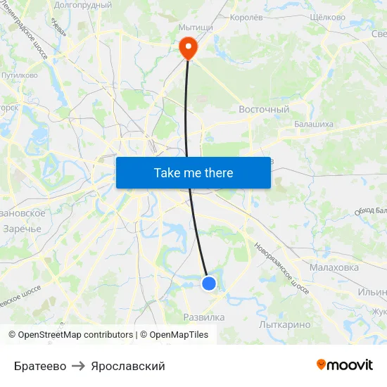 Братеево to Ярославский map