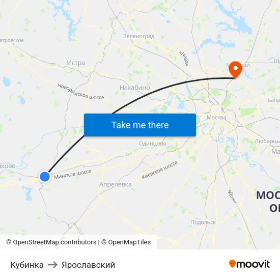 Кубинка to Ярославский map