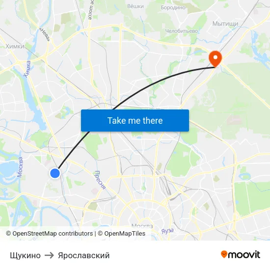 Щукино to Ярославский map