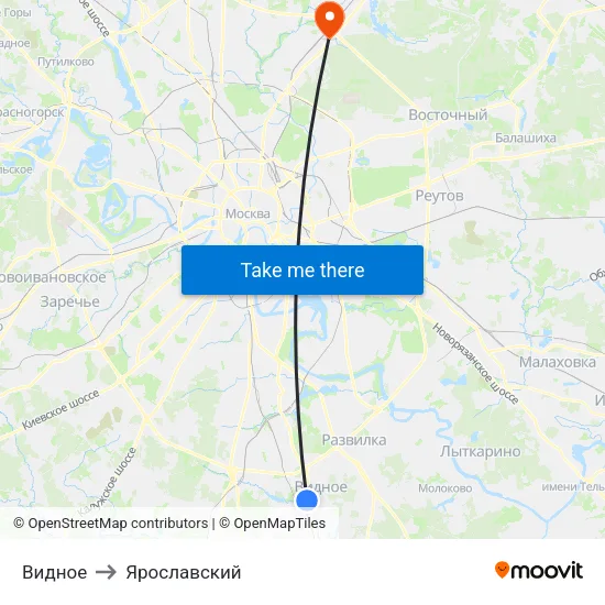 Видное to Ярославский map