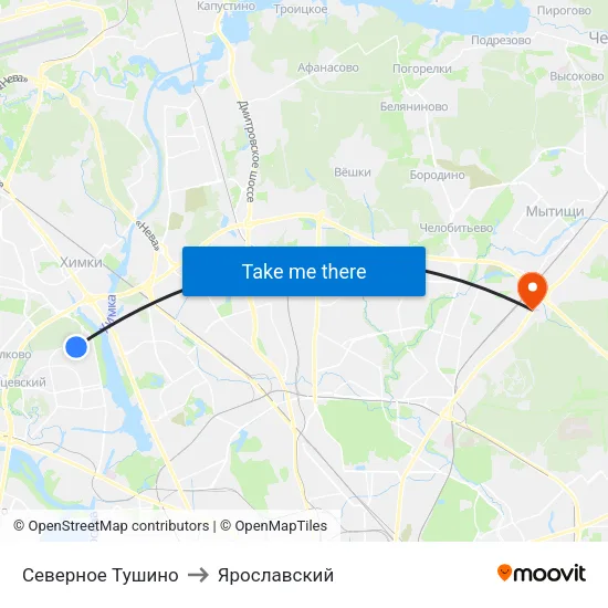 Северное Тушино to Ярославский map
