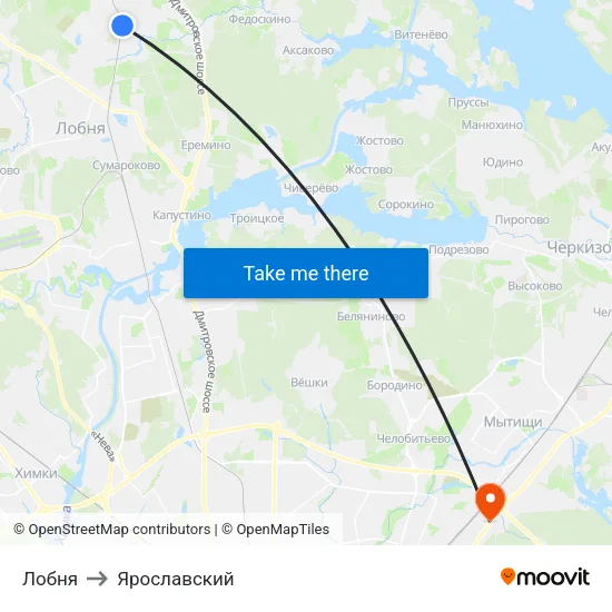 Лобня to Ярославский map