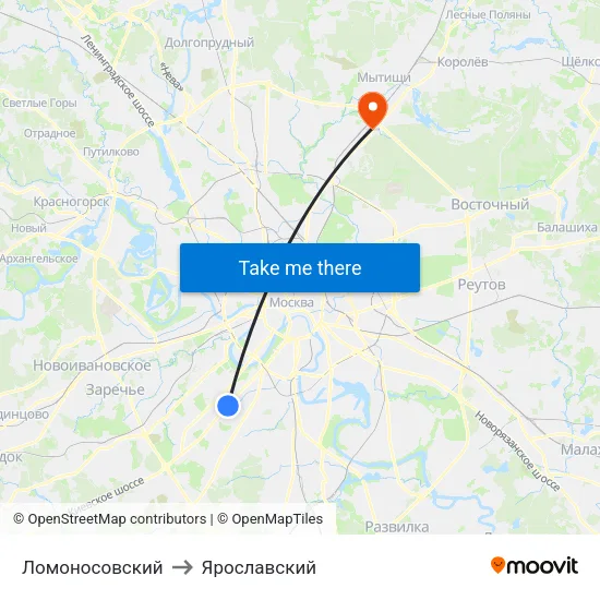 Ломоносовский to Ярославский map