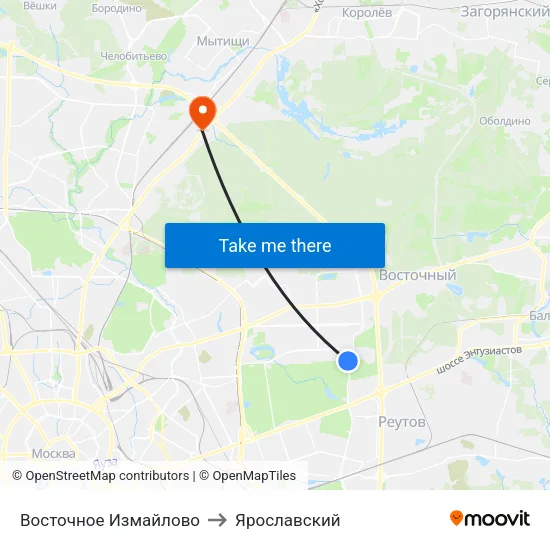 Восточное Измайлово to Ярославский map