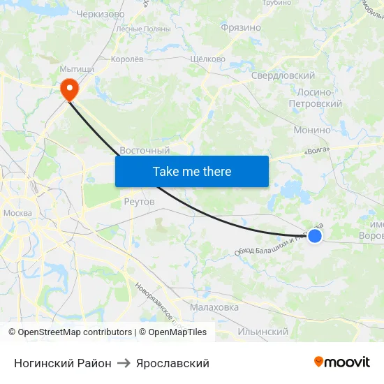 Ногинский Район to Ярославский map
