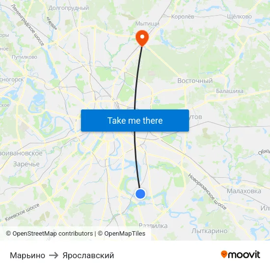 Марьино to Ярославский map