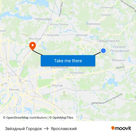 Звёздный Городок to Ярославский map