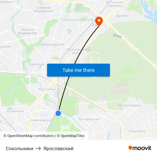 Сокольники to Ярославский map
