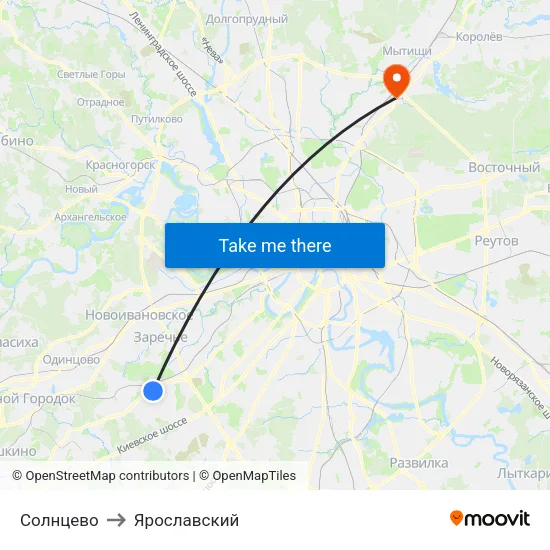 Солнцево to Ярославский map