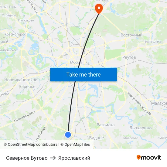Северное Бутово to Ярославский map