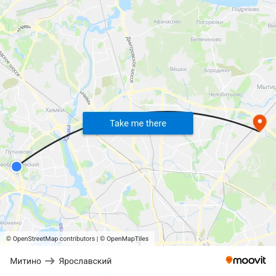Митино to Ярославский map