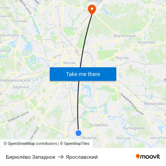 Бирюлёво Западное to Ярославский map