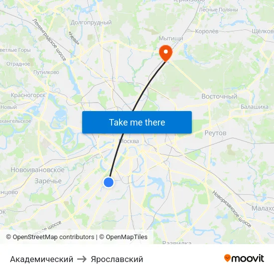 Академический to Ярославский map