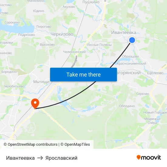 Ивантеевка to Ярославский map