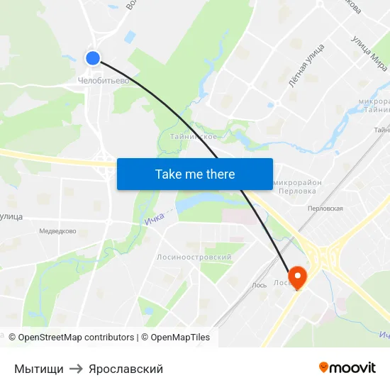 Мытищи to Ярославский map