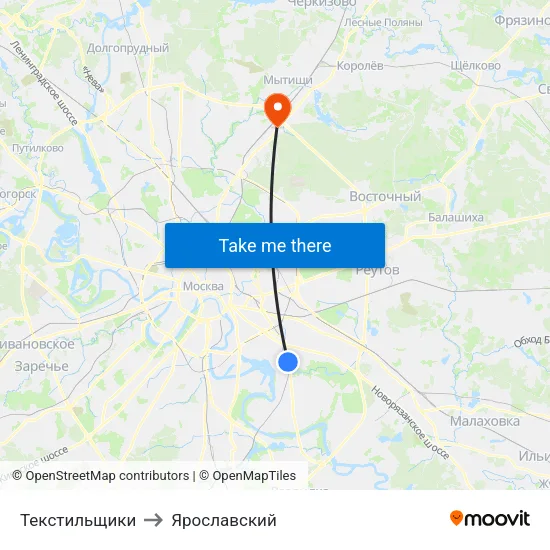 Текстильщики to Ярославский map