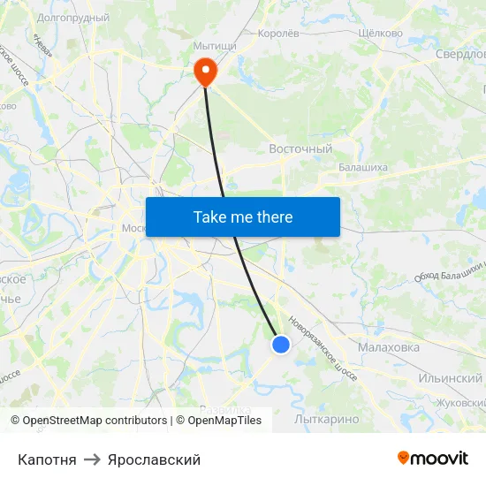 Капотня to Ярославский map