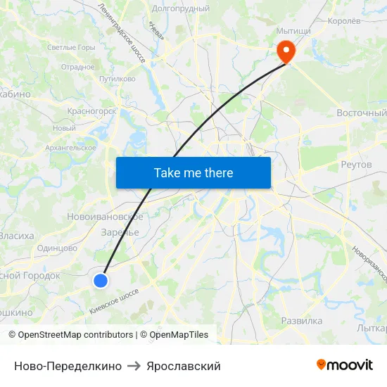 Ново-Переделкино to Ярославский map