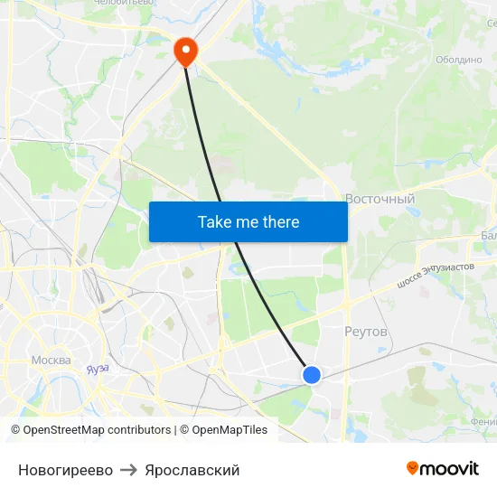 Новогиреево to Ярославский map