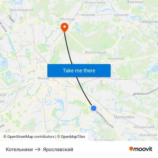 Котельники to Ярославский map