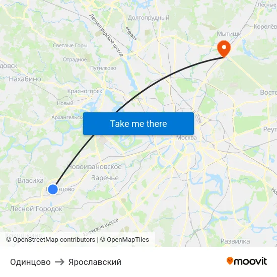 Одинцово to Ярославский map