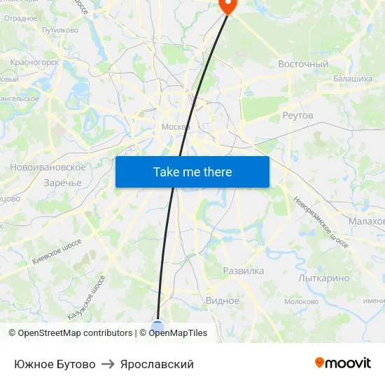 Южное Бутово to Ярославский map