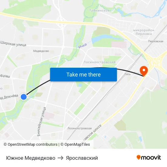 Южное Медведково to Ярославский map