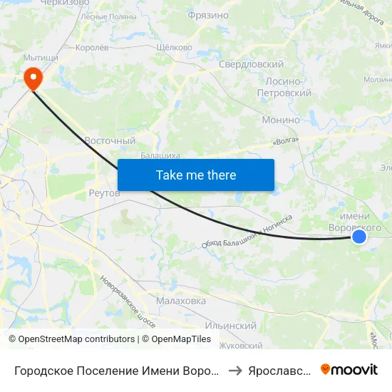 Городское Поселение Имени Воровского to Ярославский map