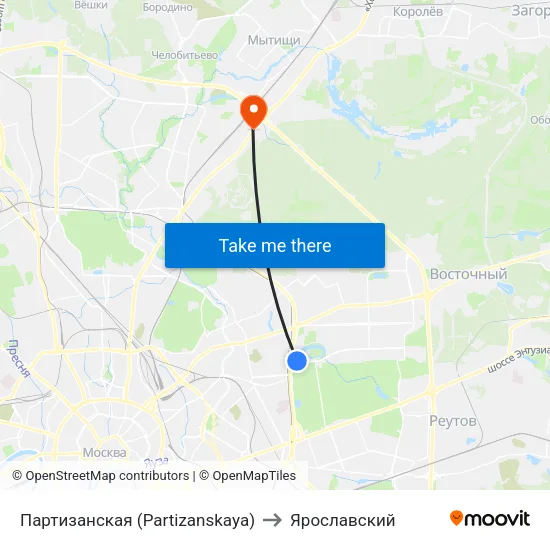 Партизанская (Partizanskaya) to Ярославский map