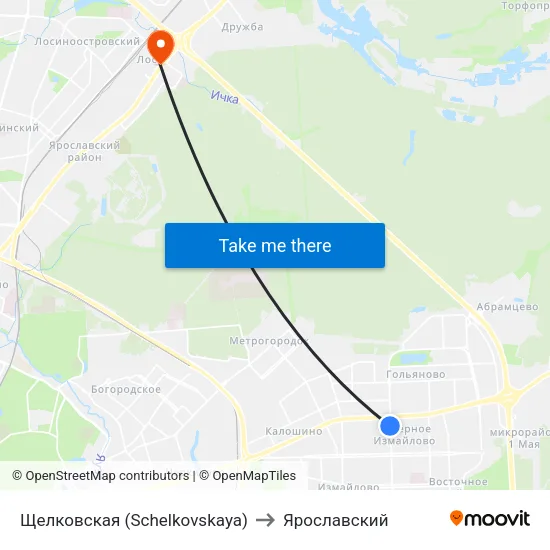 Щелковская (Schelkovskaya) to Ярославский map