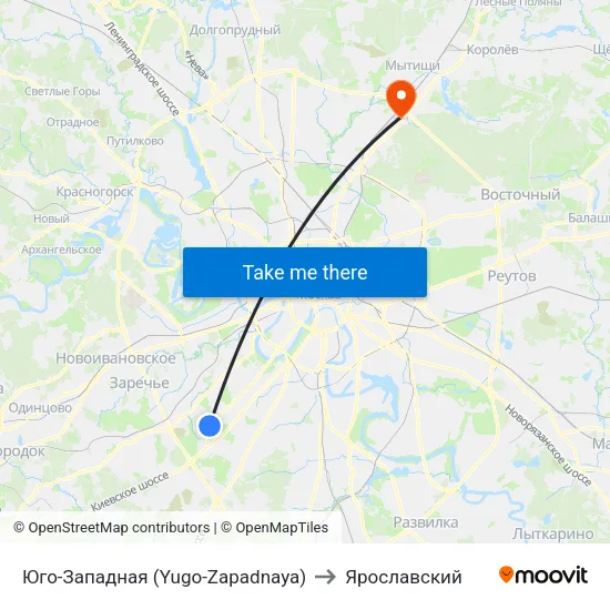 Юго-Западная (Yugo-Zapadnaya) to Ярославский map