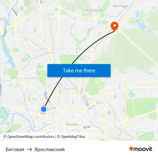 Беговая to Ярославский map