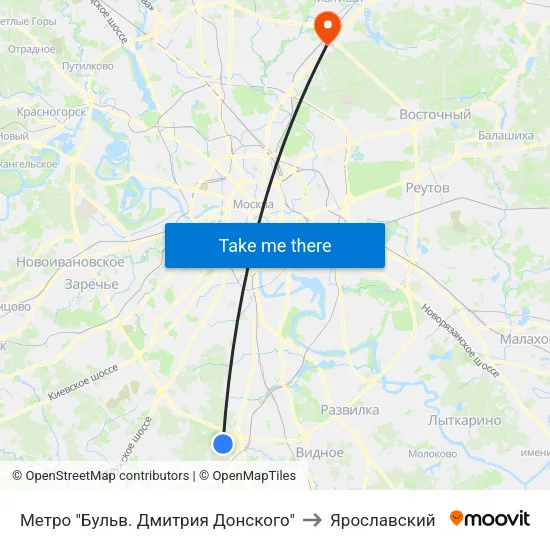 Метро "Бульв. Дмитрия Донского" to Ярославский map