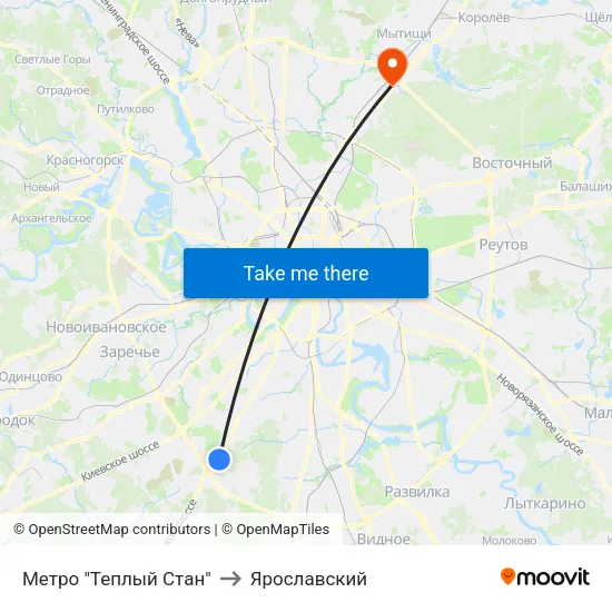 Метро "Теплый Стан" to Ярославский map