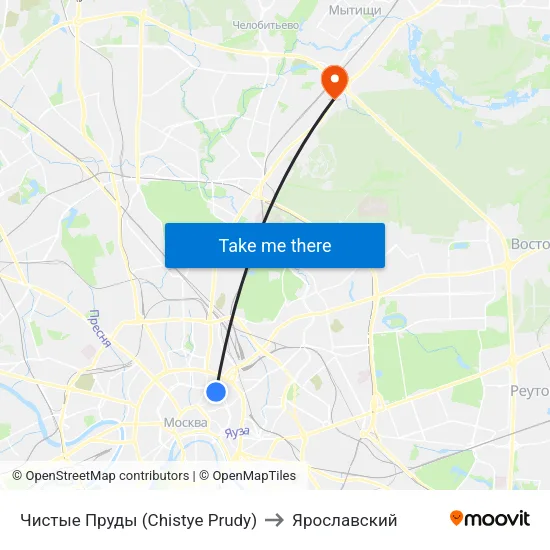 Чистые Пруды (Chistye Prudy) to Ярославский map