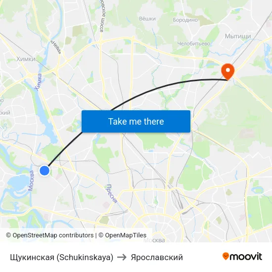 Щукинская (Schukinskaya) to Ярославский map