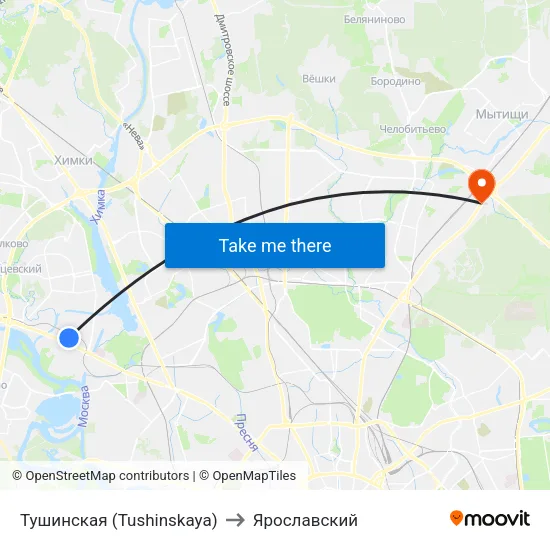 Тушинская (Tushinskaya) to Ярославский map