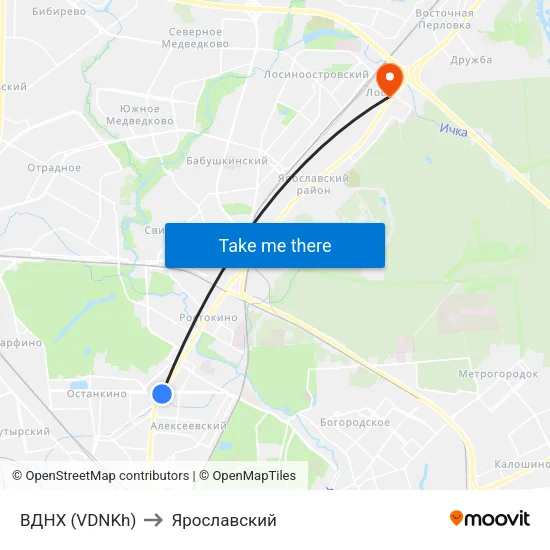 ВДНХ (VDNKh) to Ярославский map