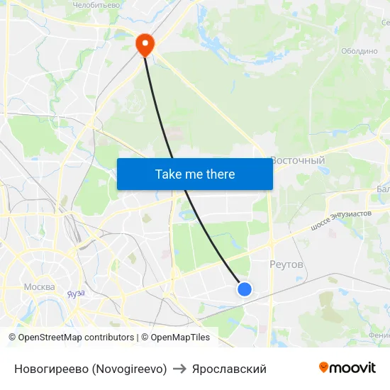 Новогиреево (Novogireevo) to Ярославский map
