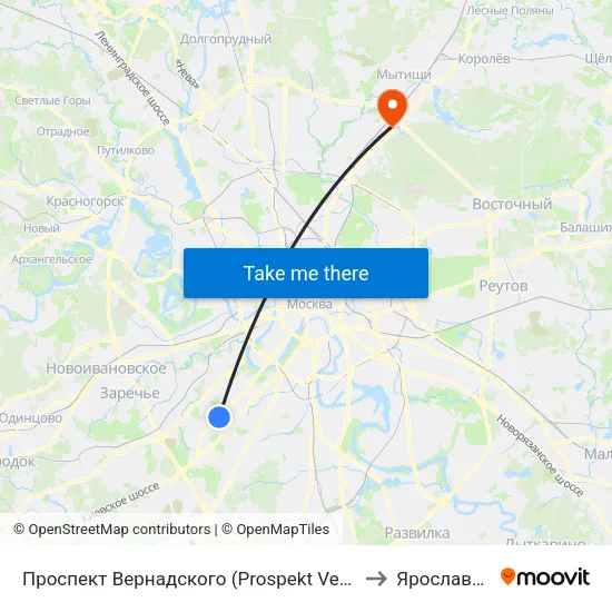Проспект Вернадского (Prospekt Vernadskogo) to Ярославский map