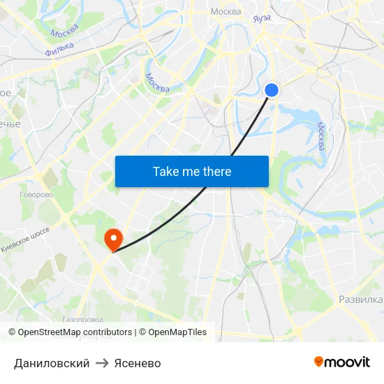 Даниловский to Ясенево map