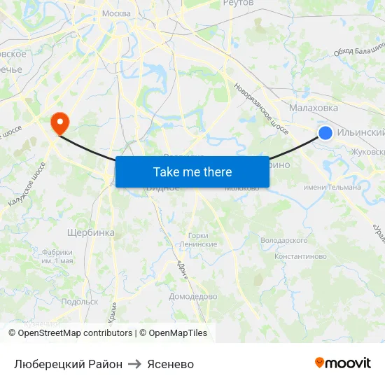 Люберецкий Район to Ясенево map