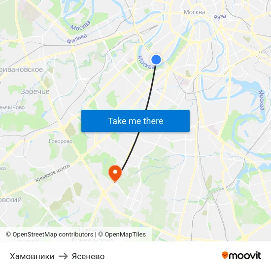 Хамовники to Ясенево map