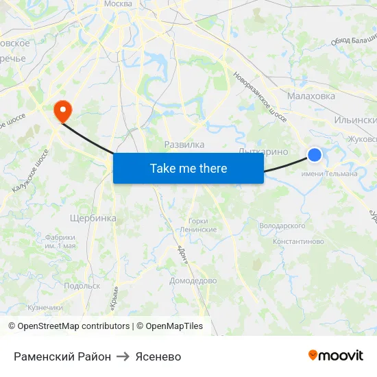 Раменский Район to Ясенево map