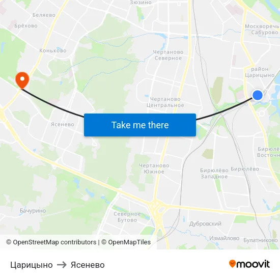Царицыно to Ясенево map