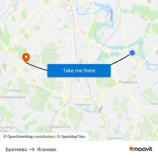 Братеево to Ясенево map