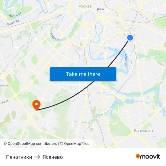 Печатники to Ясенево map