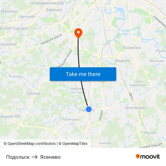 Подольск to Ясенево map