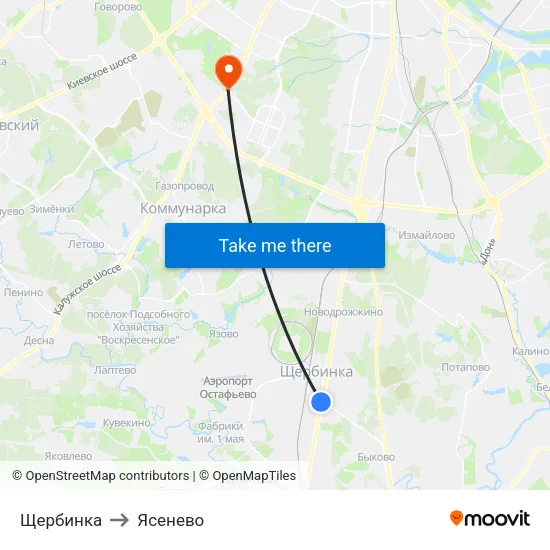 Щербинка to Ясенево map