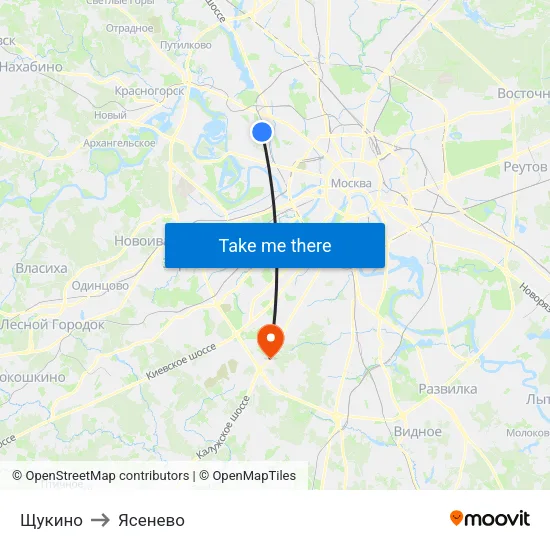 Щукино to Ясенево map
